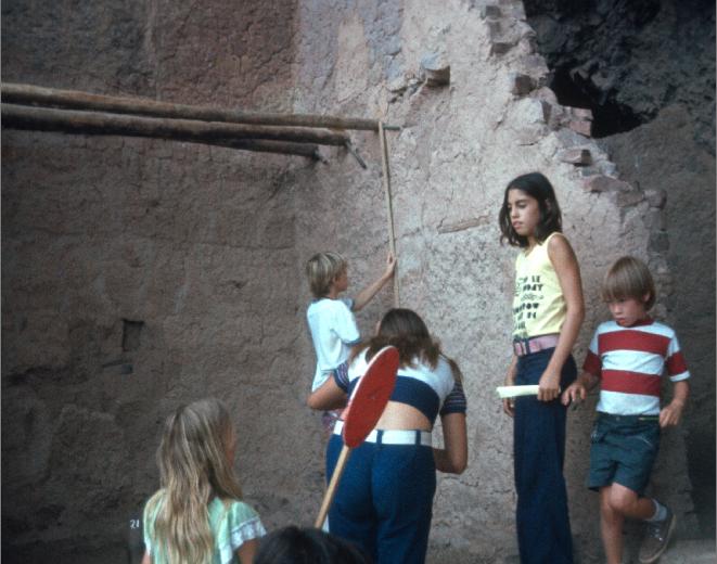 Measuring room dimensions Indian dwelling Tonto National Monument Arizona